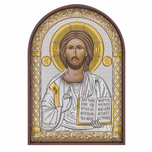 Christ Arch Icon. Painted face. Brown base. Silver 999. Gold.