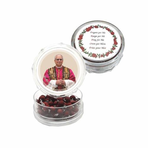 Rosario petalo di rosa con scatola Papa Leone XIV