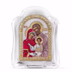Holy Family Arch Icon Murano glass. Painted face. Silver 999. Gold. Coloured.