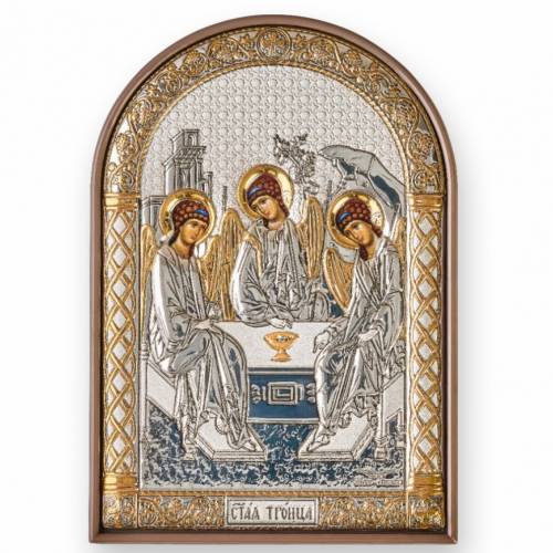 Trinity Arch Icon. Painted face. Brown base. Silver 999. Gold.