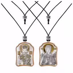 St. Nikolas - St. Matrona Pendant Icon. Silver 999. Gold.