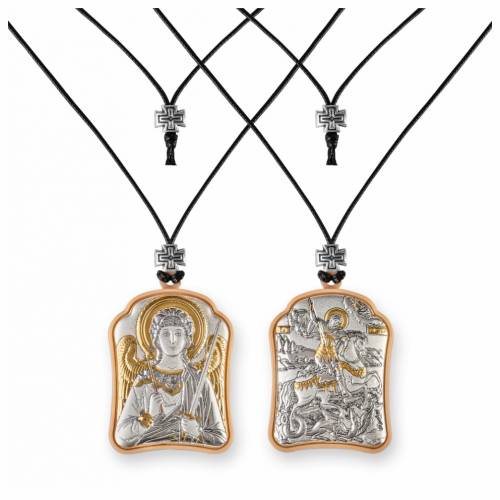 St. Angel - St. George Pendant Icon. Silver 999. Gold.