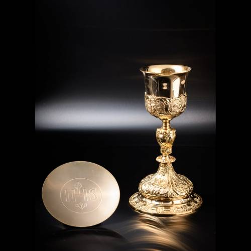 Chalice baroque golden plated H 25 cm