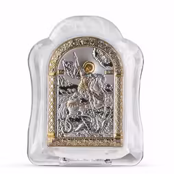 St. George Arch Icon Murano glass. Painted face. Silver 999. Gold.