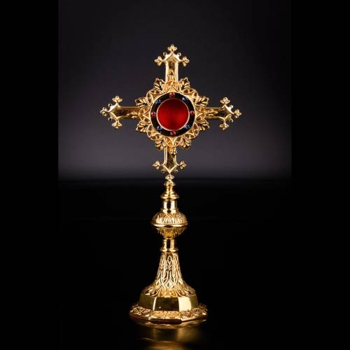 Reliquary with stones golden plated H 27 cm