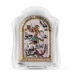 St. George Arch Icon Murano glass. Painted face. Silver 999. Gold. Coloured.