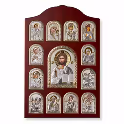 Cristo Icona rettangolare. Quadrante dipinto. Base marrone. Argento 999. Oro.
