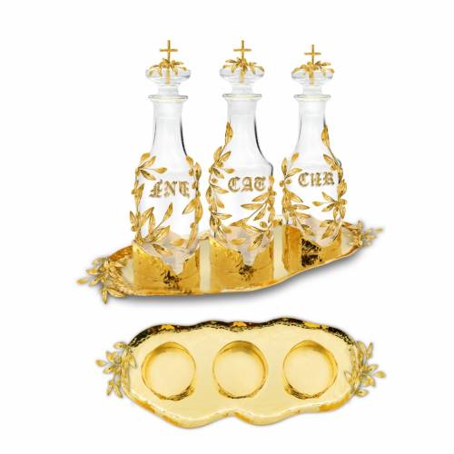 GOLD AMPULES SET FOR HOLY OILS WITH PLATE