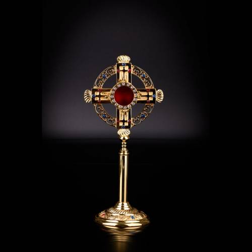 Reliquary w. stones golden plated H 26 cm