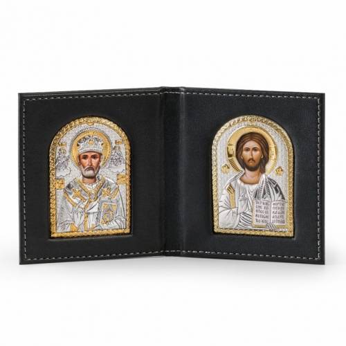 St. Nicholas - Cristo Icona ad arco. Volto dipinto. Argento 999. Oro.