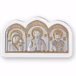 Triptych Arch Icon. Painted face. White base. Silver 999. Gold.