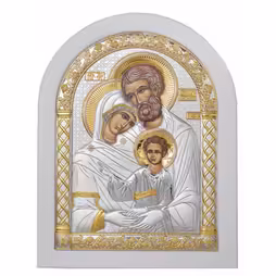 Holy Family Arch Icon. Painted face. White base. Silver 999. Gold.