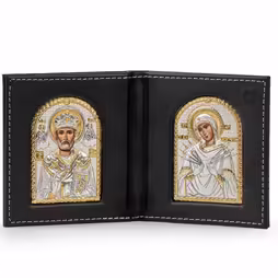 St. Nicholas - VM 7 Sorrows Icona ad arco. Volto dipinto. Argento 999. Oro.
