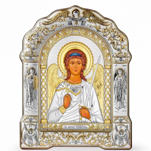 St. Angel Arch Icon with a frame. Painted face. Silver 999. Gold.
