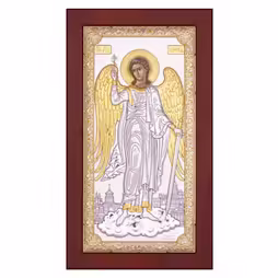 Sant'Angelo Icona rettangolare. Quadrante dipinto. Base marrone. Argento 999. Oro.