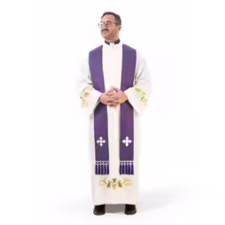 Stola sacerdotale in damasco viola con croci argento
