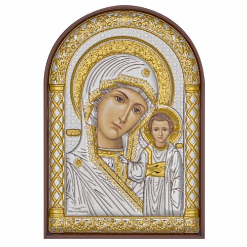 VM Kazan Arch Icon. Painted face. Brown base. Silver 999. Gold.