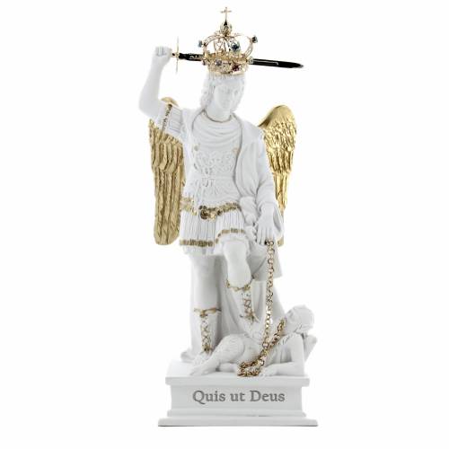 Statua San Michele in polvere di marmo con dettagli oro