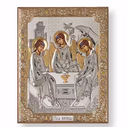 Trinity Rectangular Icon. Painted face. No frame. Silver 999. Gold.