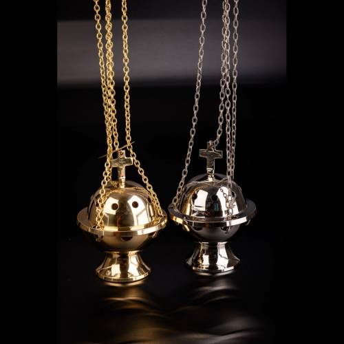 Turibolo con croce in ottone H 13 cm