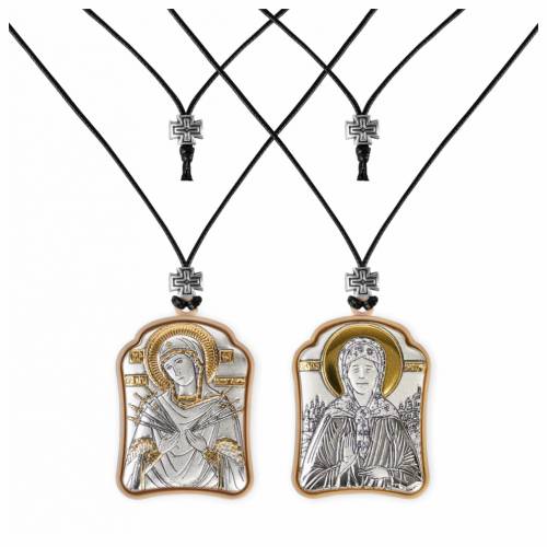 VM 7 Swords - St. Matrona Pendant Icon. Silver 999. Gold.