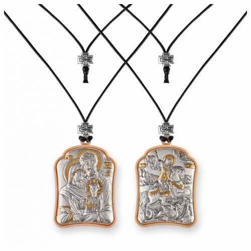 Holy Family - St. George Pendant Icon. Silver 999. Gold.