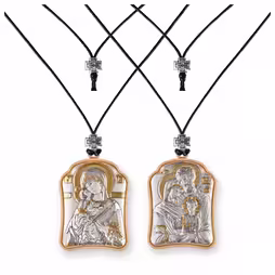 Virgin Mary Vladimir - Holy Family Pendant Icon. Silver 999. Gold.