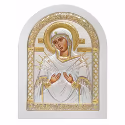 VM 7 Sorrows Icona ad arco. Faccia dipinta. Base bianca. Argento 999. Oro.