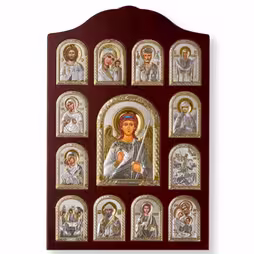 St. Angel Rectangular Icon. Painted face. Brown base. Silver 999. Gold.