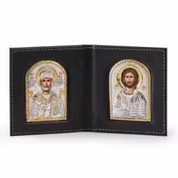 St. Nicholas - Cristo Icona ad arco. Volto dipinto. Argento 999. Oro.