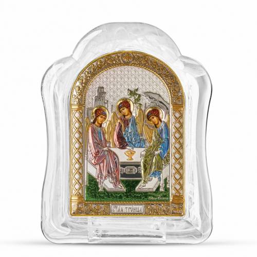Trinity Arch Icon Murano glass. Painted face. Silver 999. Gold. Coloured.