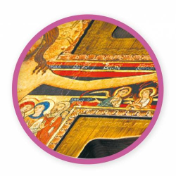 Cross of San Damiano in birch wood with relief image