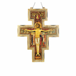 Cross of San Damiano in birch wood with relief image