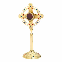 Reliquary w. stones golden plated H 26 cm