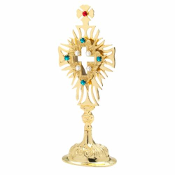 Reliquiario placcato oro con pietre H 30 cm