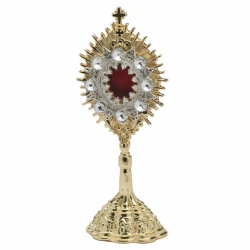 Reliquary golden plated with stones H 14, cm