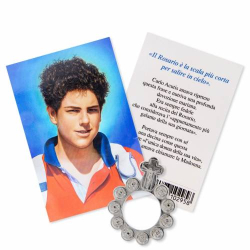 Carlo Acutis holy card and rosary