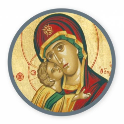 Greek icon Madonna with red mantle and with Child.