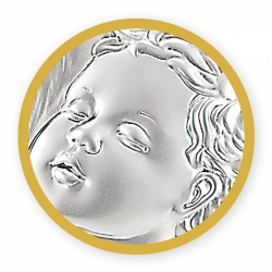 Quadro in legno con placca in argento ovale Sacra Famiglia