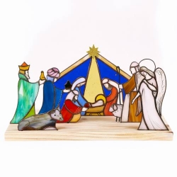 Stained glass Nativity scene 