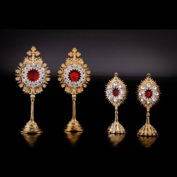 Reliquary golden plated with stones H 14, cm